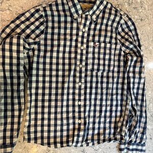 Hollister Men's Navy and White Plaid Shirt XL